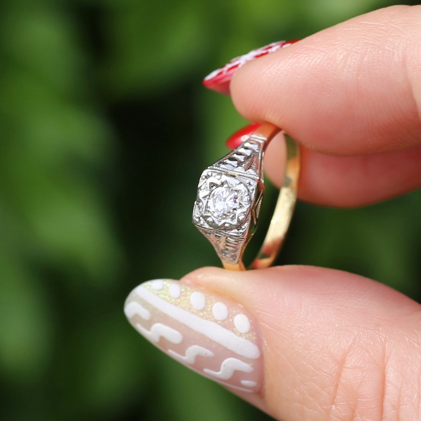 1930s Art Deco Inspired Platinum and 18ct Gold Solitaire Ring, size N or almost 6.75