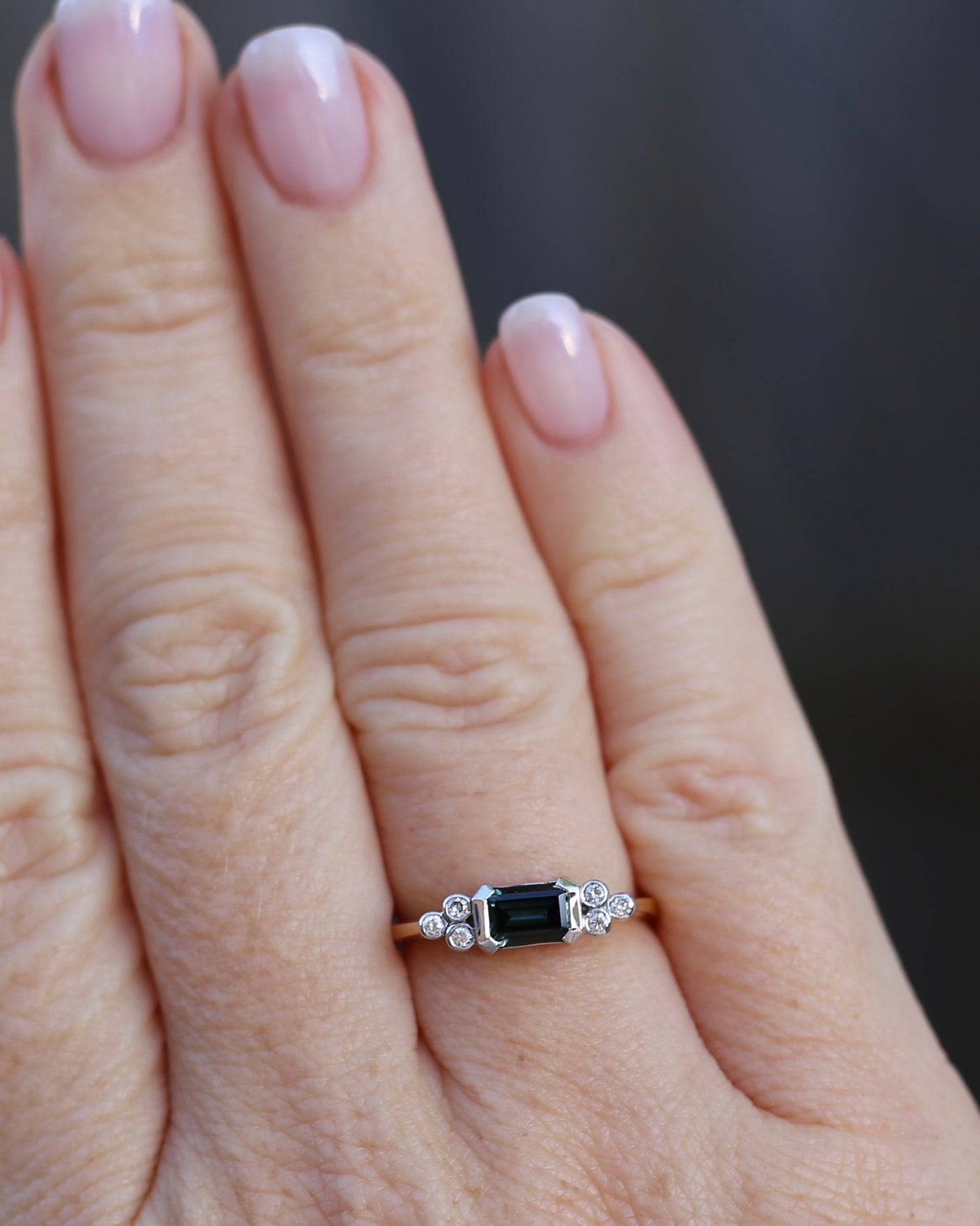 Vintage East West Set Natural Sapphire and Diamond Ring, 18ct Yellow and White Gold, size O or 7.25, 3.36g, with valuation