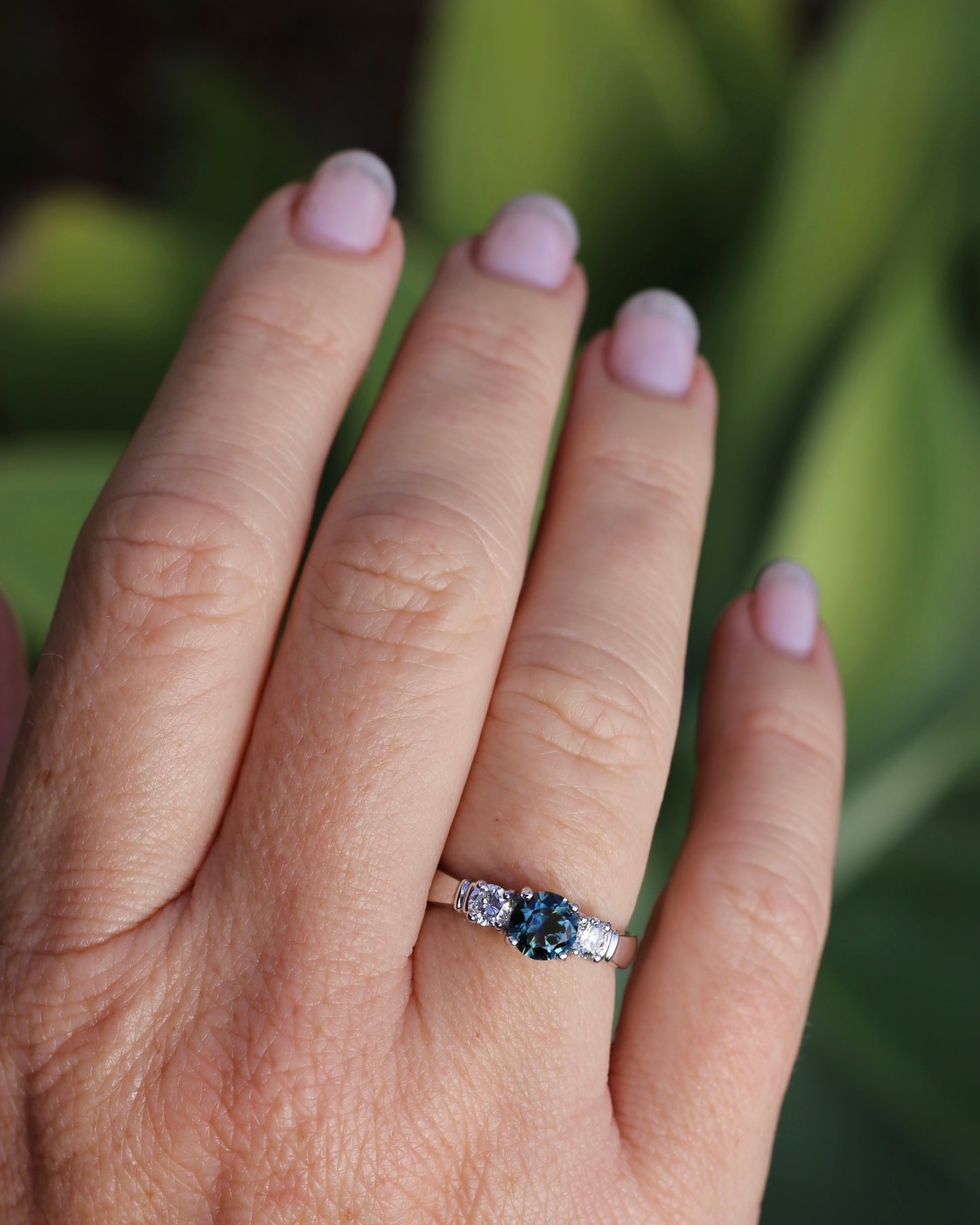 Unheated Eye Clean Parti Sapphire and Natural Diamond Trilogy, 9ct White Gold, size O1/2 or 7.5, 3.01g, with valuation