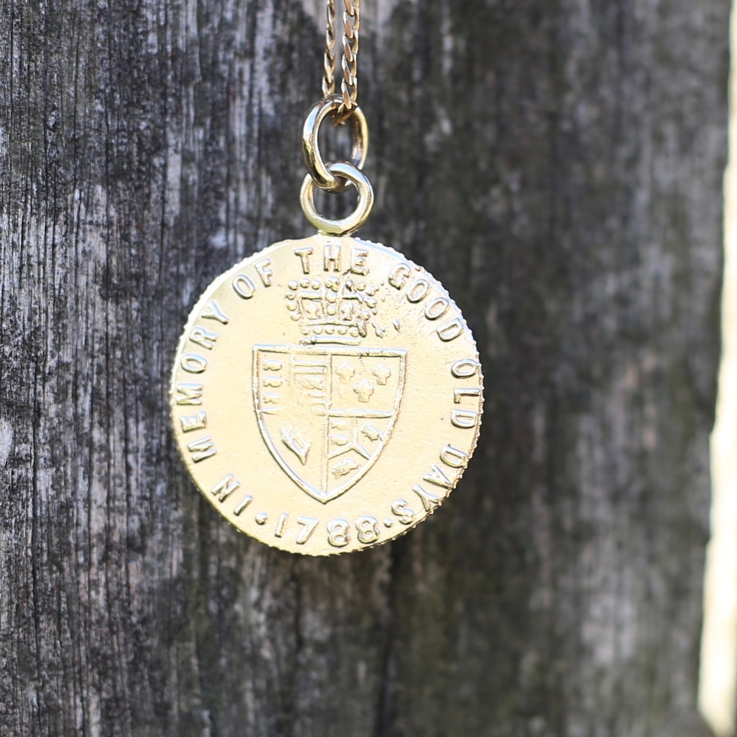 In Memory of the Good Old Days 1788 Gambling Token Pendant - King George III Reverse, Silver and 9ct Gold