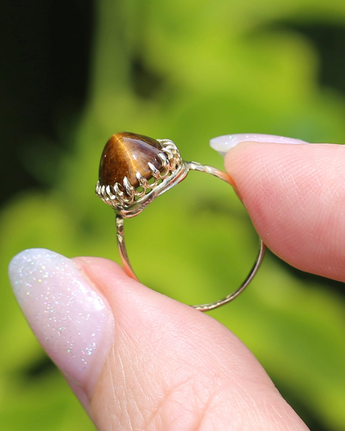 Second Glance - Antique Birmingham Made 1922 Tiger Eye Cabochon Ring, 15ct Yellow Gold, size I or 4.25, 2.27g