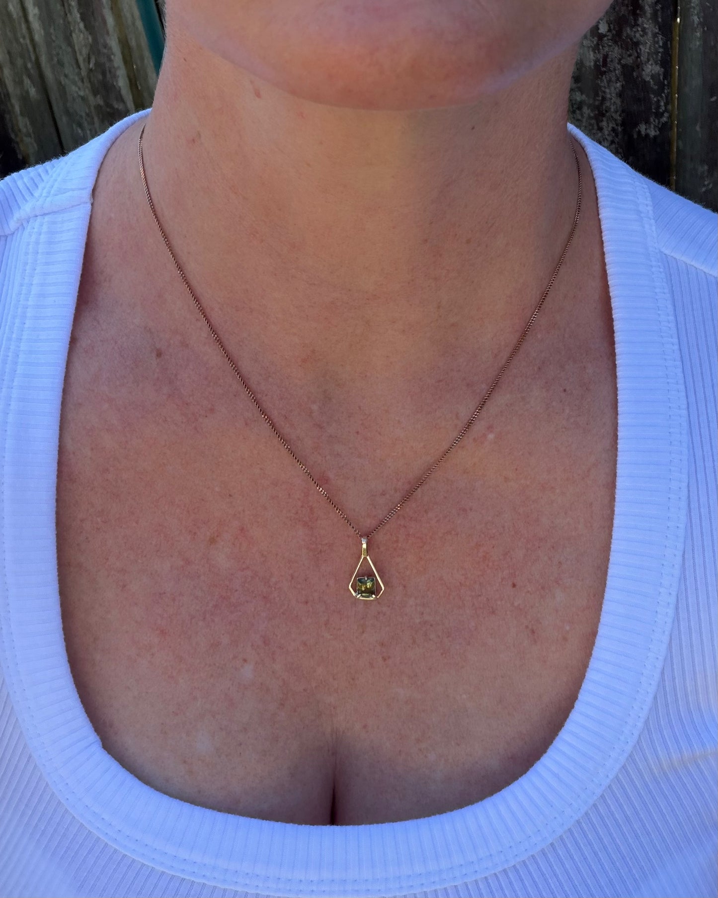 Modified Carre Cut Unheated Green Natural Sapphire in Handmade Vintage Pendant, 9ct Yellow Gold, 0.78g