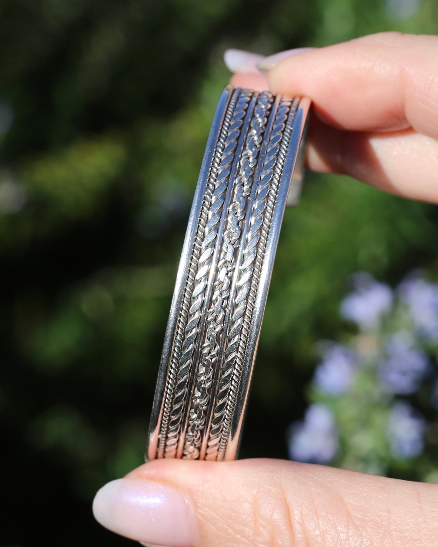 Gorgeous Twisted Rope Sectioned Cuff Bangle, Sterling Silver, sizeable, 31.25g