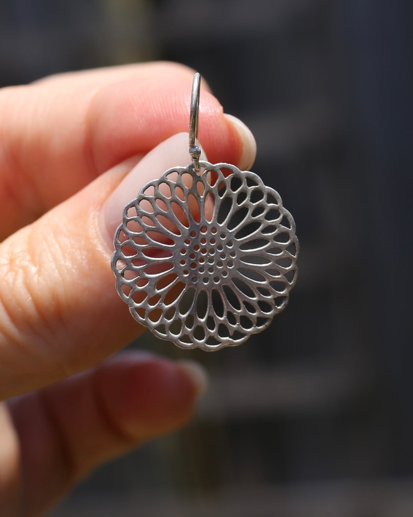 Silver Mandala Earrings on Earwires, Sterling Silver, 4.0g