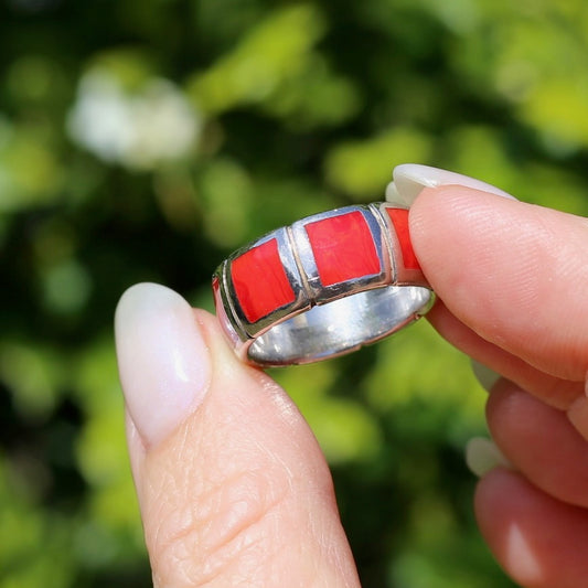 Red Square Resin Silver Ring, Size R1/2 or 8.75 (fits more like a P1/2)