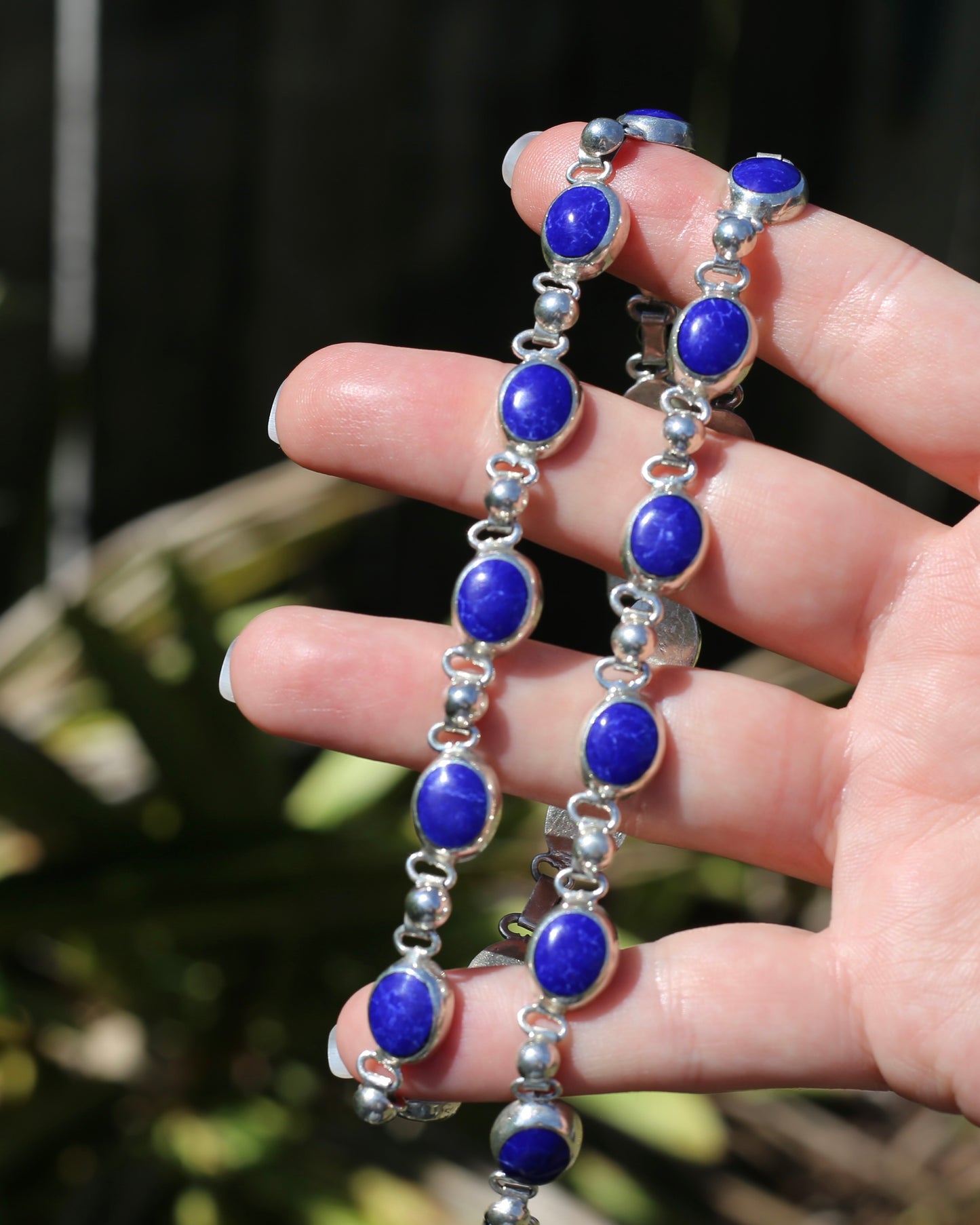 Vintage Mexican Bezel Set Lapis Necklace, 19 inches or 48cm, 51.6g