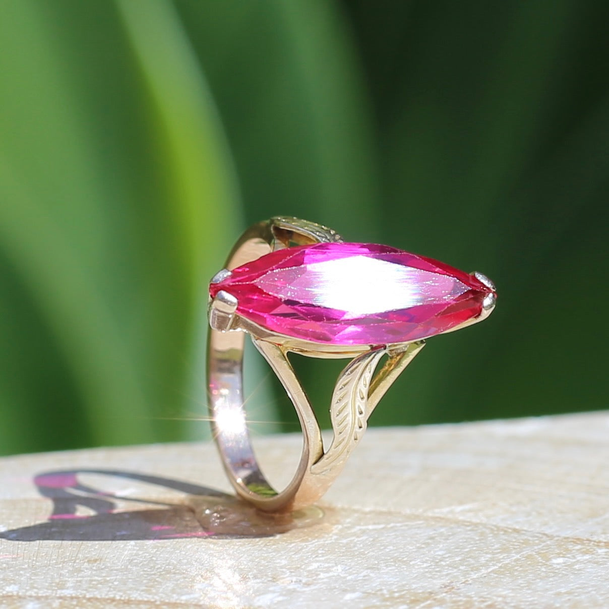 Mid Century Russian Synthetic Ruby Ring, 14ct Rosey Gold, size L1/2 or 6