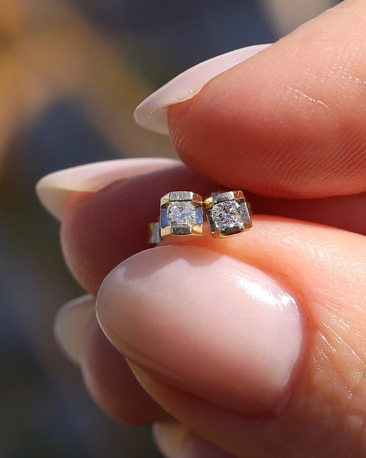 0.1ct Natural Diamond Semi Bezel Studs, 10ct Yellow Gold, 0.6g