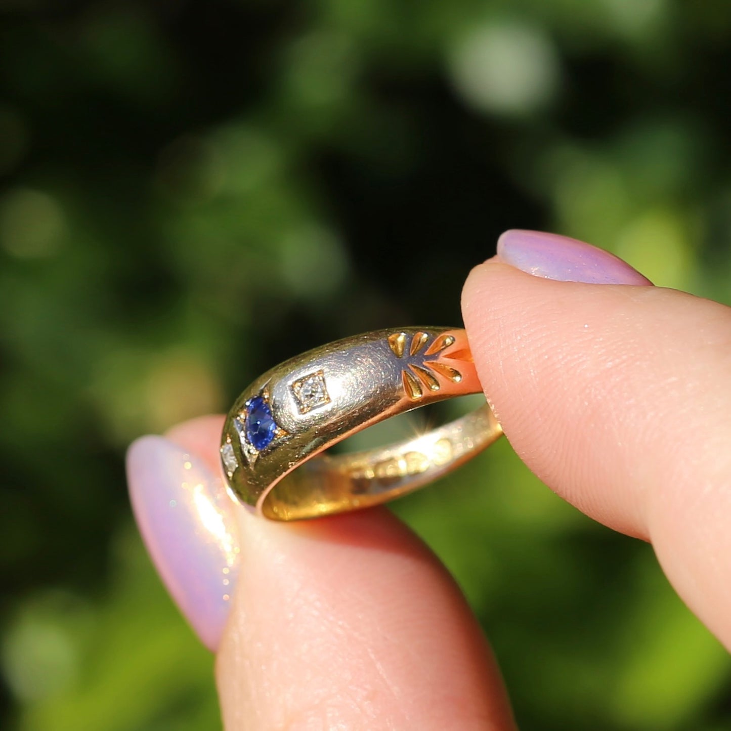 1896 Old Cut Sapphire and Diamond Gypsy Set Ring, 18ct Yellow Gold, size N or 6.75