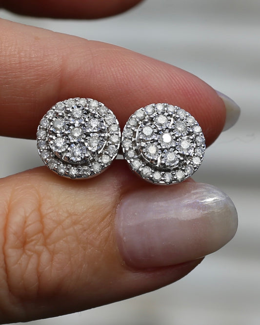 Diamond Cluster Studs, Sterling Silver, 5.58g