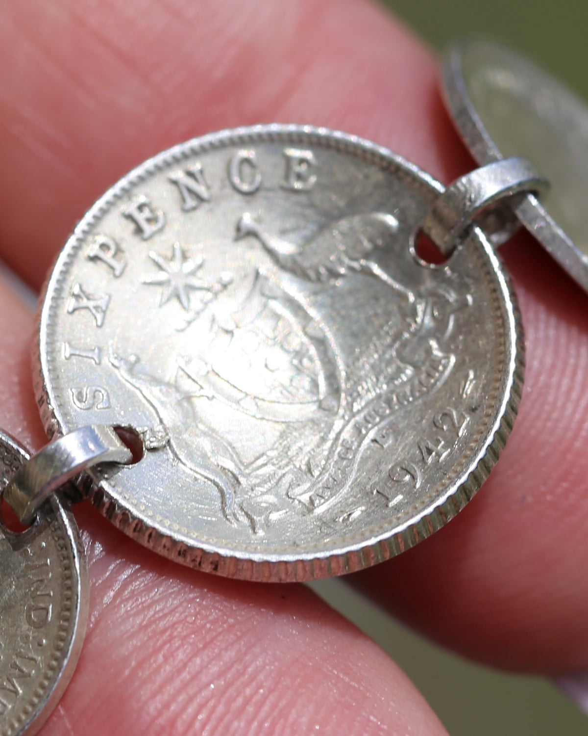 WWII Lucky Sixpence and Threepence Bracelet - coins 1938, 1942, 1943, 1944, 92.5% silver, 17.5cm or just under 7 inches, 19.83g