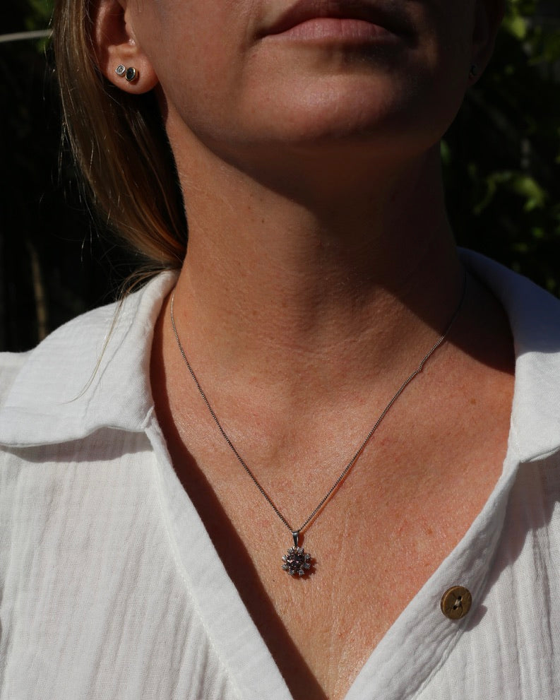 1.53ct Australian Zircon and Diamond Pendant, 14ct White Gold, 1.87g