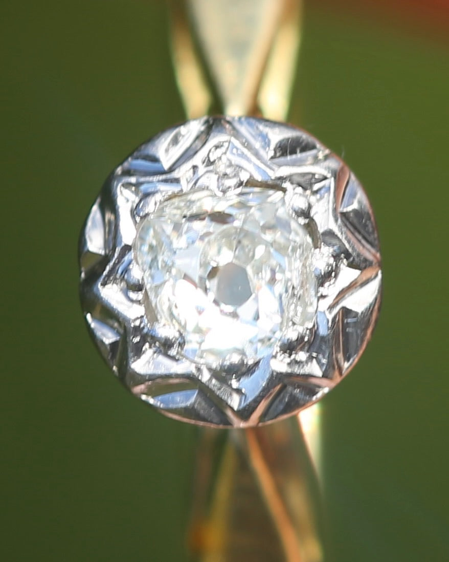 Circa 1930s Old Cut Solitaire, 18ct Yellow Gold and Diamond, size 7 or N1/2