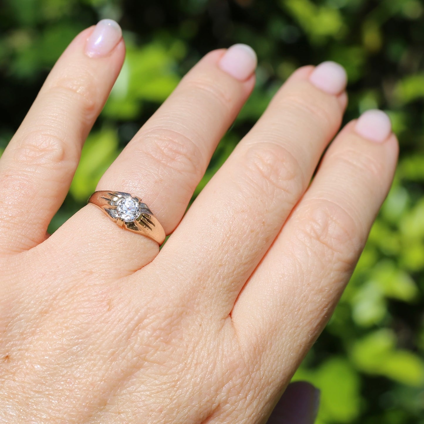 Hand Cut White Sapphire in 15ct Old Gold Ring, size N1/2 or just under 7