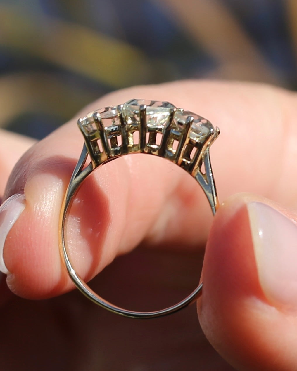 Prasiolite or Green Amethyst in Vintage Trilogy, 9ct Yellow Gold, size 7 or N1/2