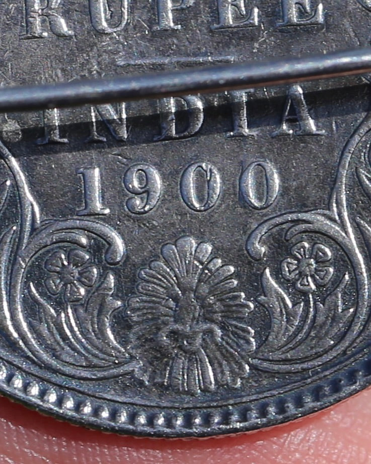 Antique Love Token Oscella Brooch 1900 British India One Rupee, 10.9g
