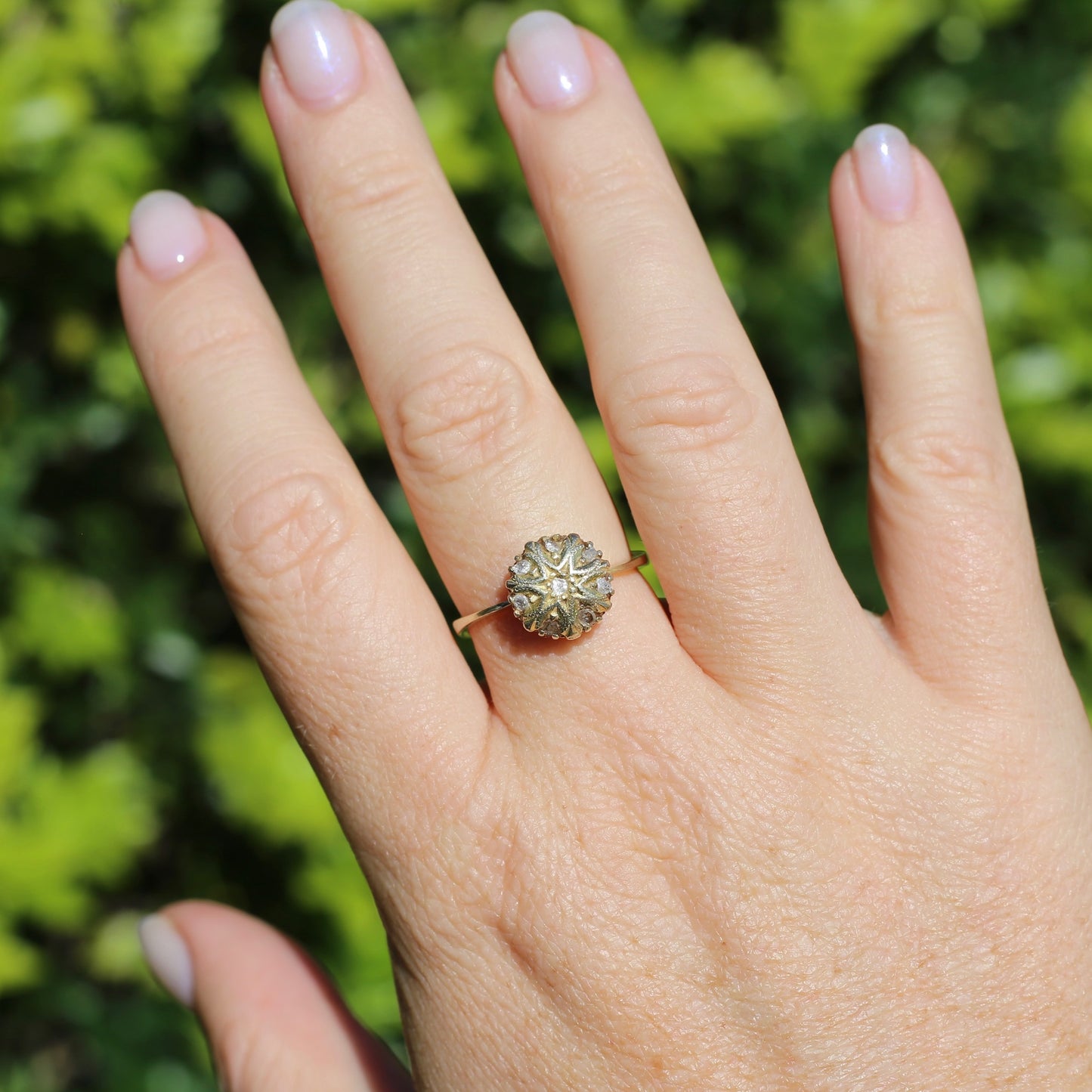 Rustic Handmade Likely Victorian Rose and Table Cut Diamond & Quartz Ring, approx 12ct Yellow Gold, size T or 9.5