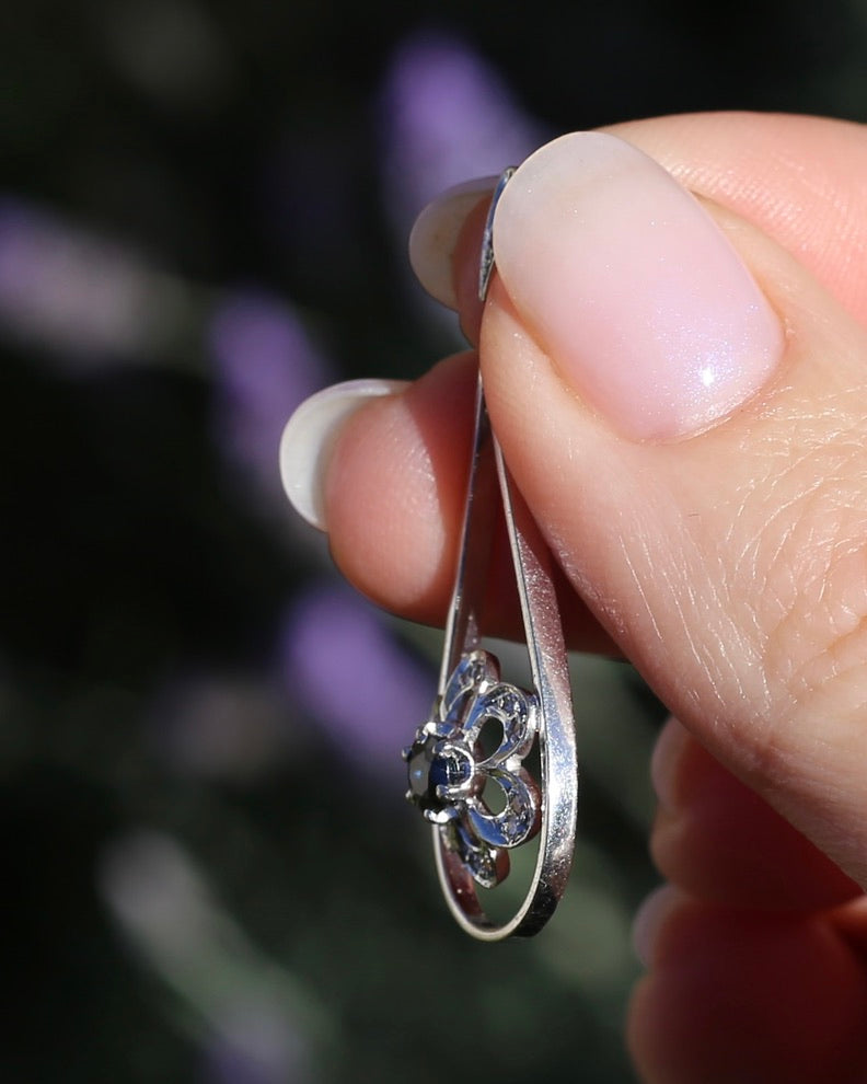 Vintage Natural Sapphire and Diamond Pendant, 18ct White Gold, 2.64g
