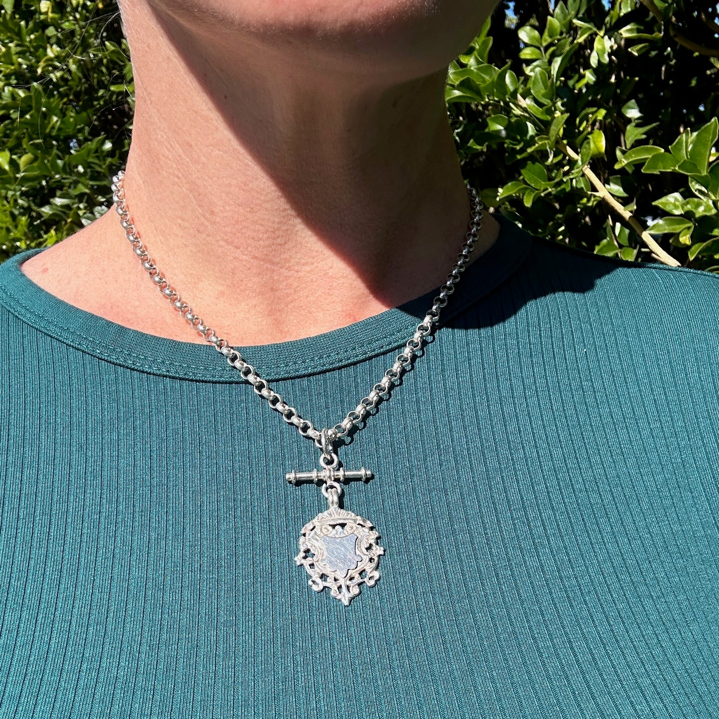 Silver Belcher Chain With Removable T-bar pendant and Albert Clasp, 46cm or 18 inches