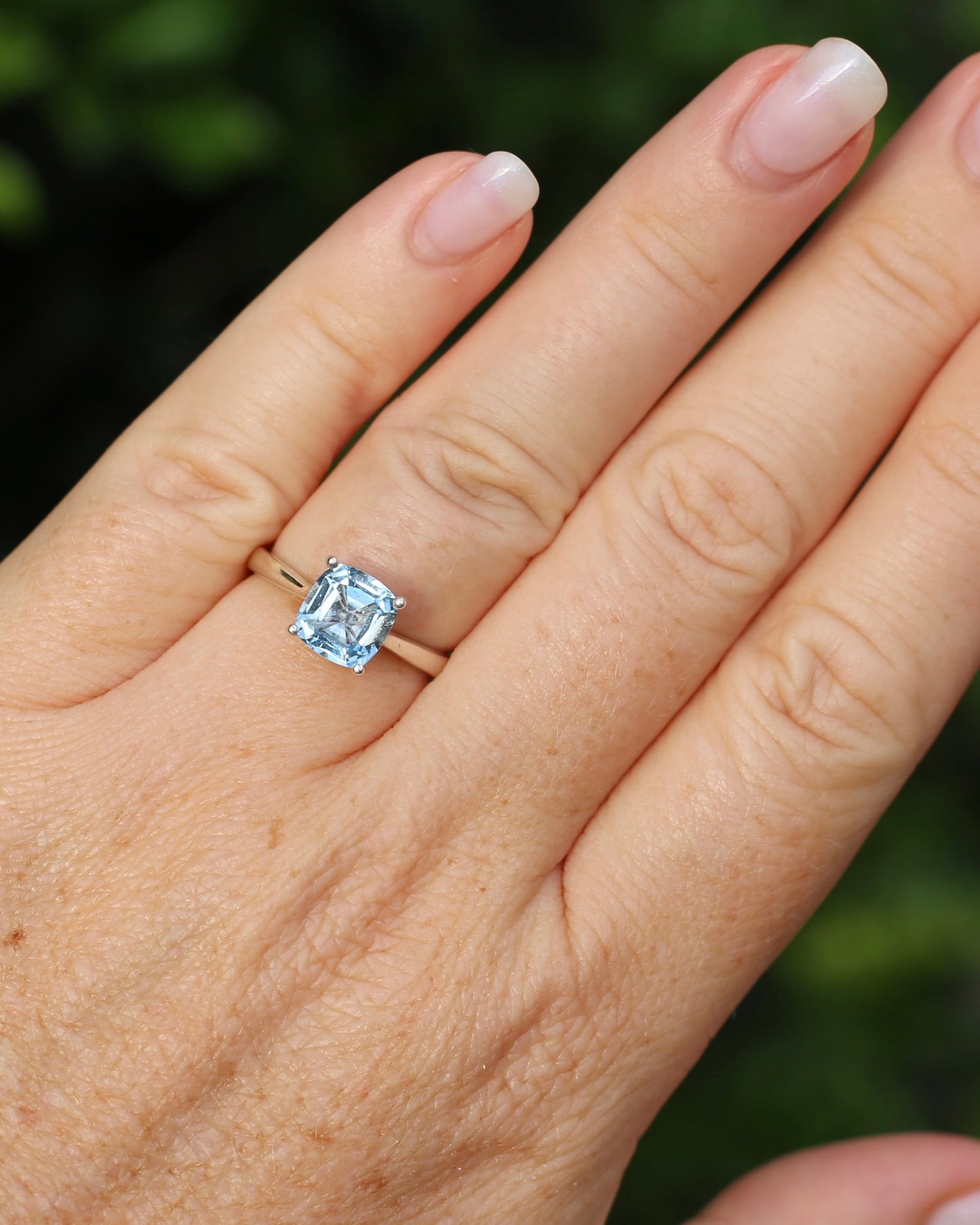2.35ct Cushion Cut Blue Topaz Ring, Sterling Silver, size O1/2 or 7.25, 2.35g