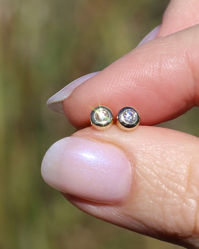 0.15ct Bezel Set Natural Diamond Studs, 9ct Yellow Gold, 0.85g