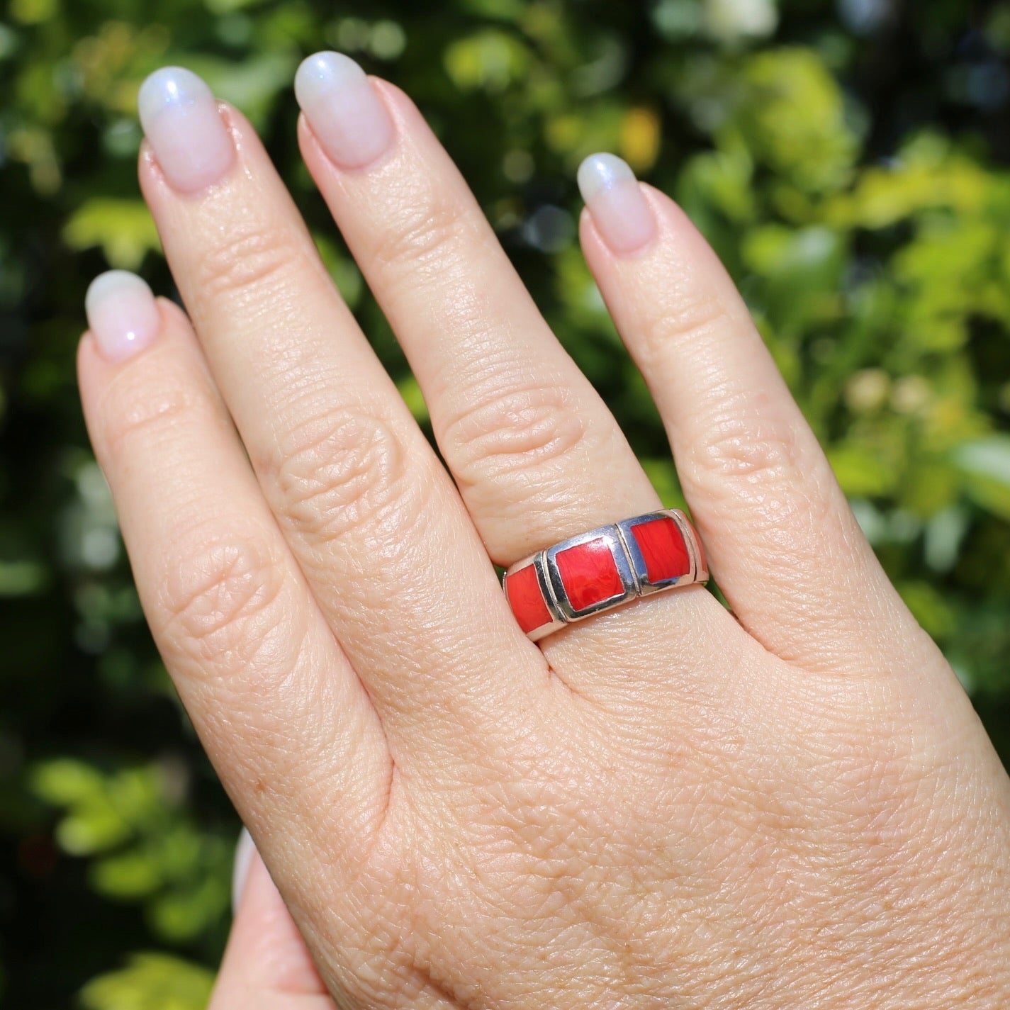 Red Square Resin Silver Ring, Size R1/2 or 8.75 (fits more like a P1/2)