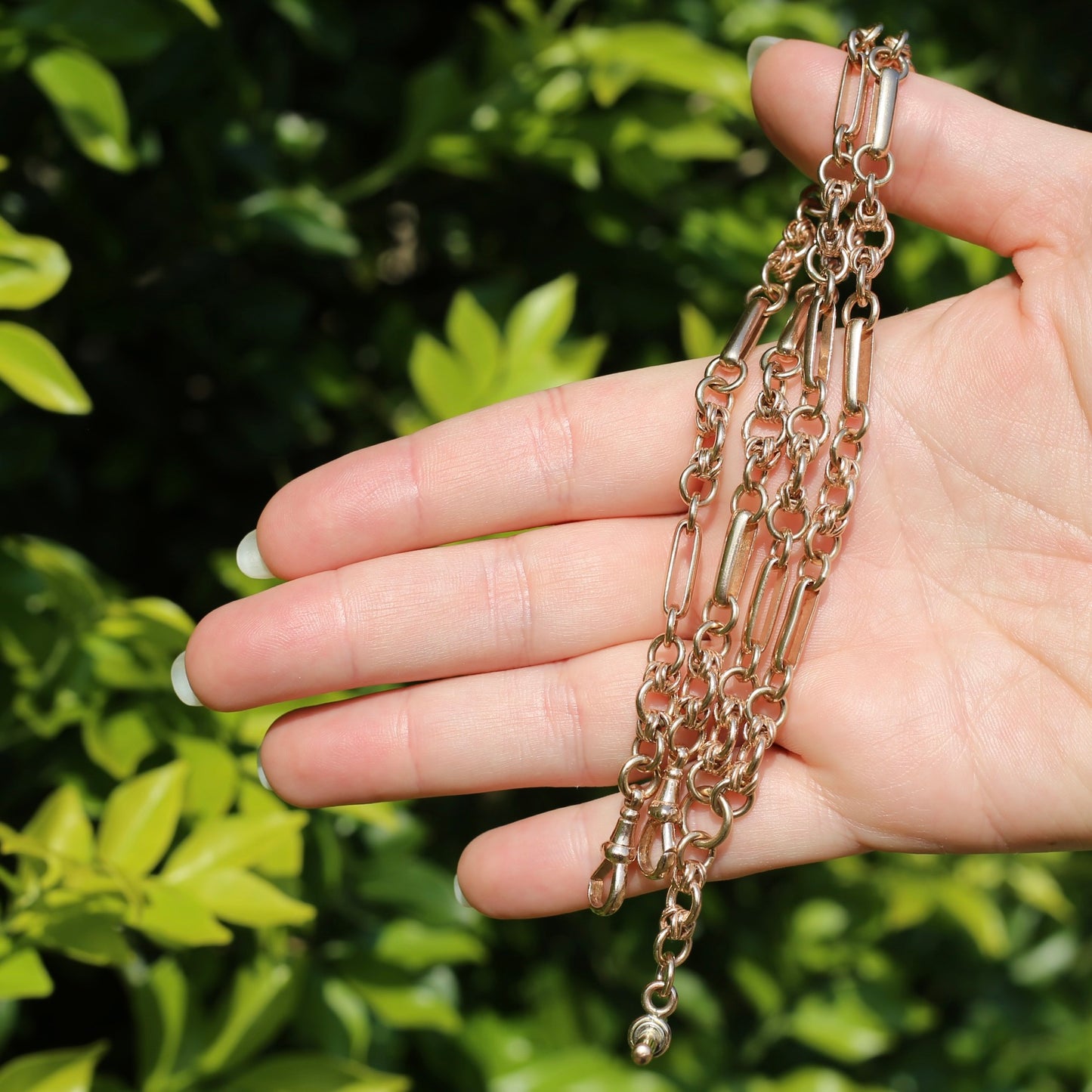 Antique - likely Victorian - Fancy Link 9ct Rosey Gold Double Watch Chain with Fob, 21inches, 41.25g