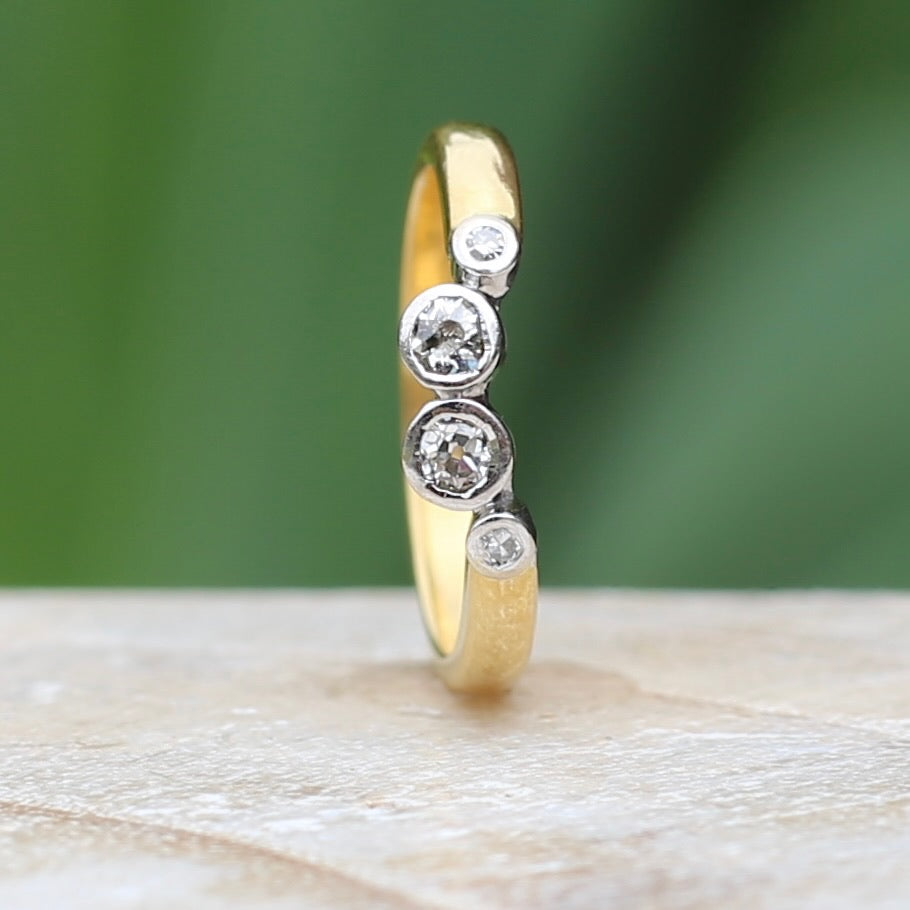 Old Cut & Single Cut Diamond in Modern Made Bezel Set Curved Band, 18ct Yellow and White Gold, size K or 5.5