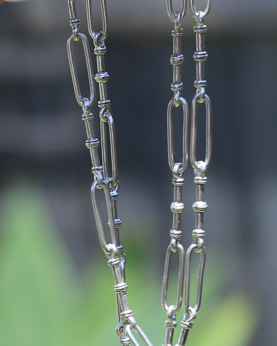 Delicate Trombone and Fancy Link Necklace with Albert Clasp and Detachable T-bar, Sterling Silver, 46cm or just over 18 inches, 10.83g