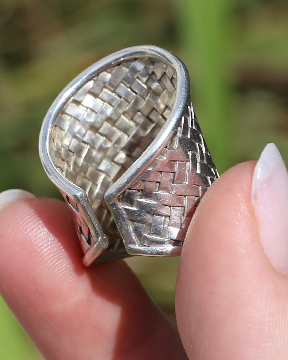 Woven Silver Cuff Ring, Sterling Silver, currently fits like a size P1/2 or Q - but easily sizeable, 8.2g
