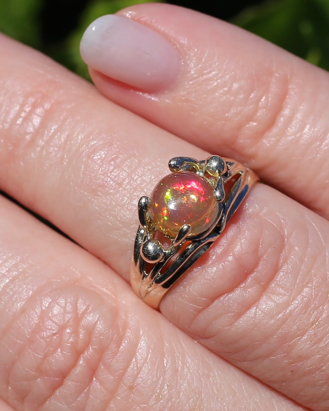 Mexican Opal Cabochon Ring, 14ct Yellow Gold, size 6 or L1/2