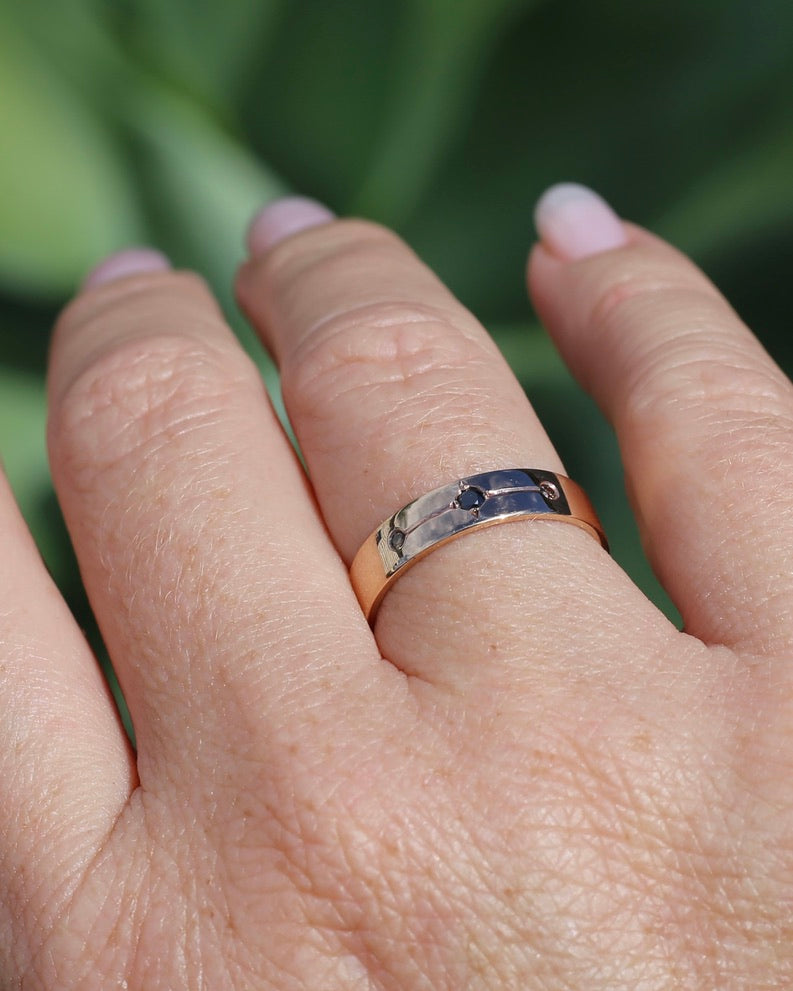 Black and Champagne Set Diamond Band, 9ct Rose Gold, size 8.5 or just over Q1/2 - fits more like a Q or just under 8.25, 3.0g