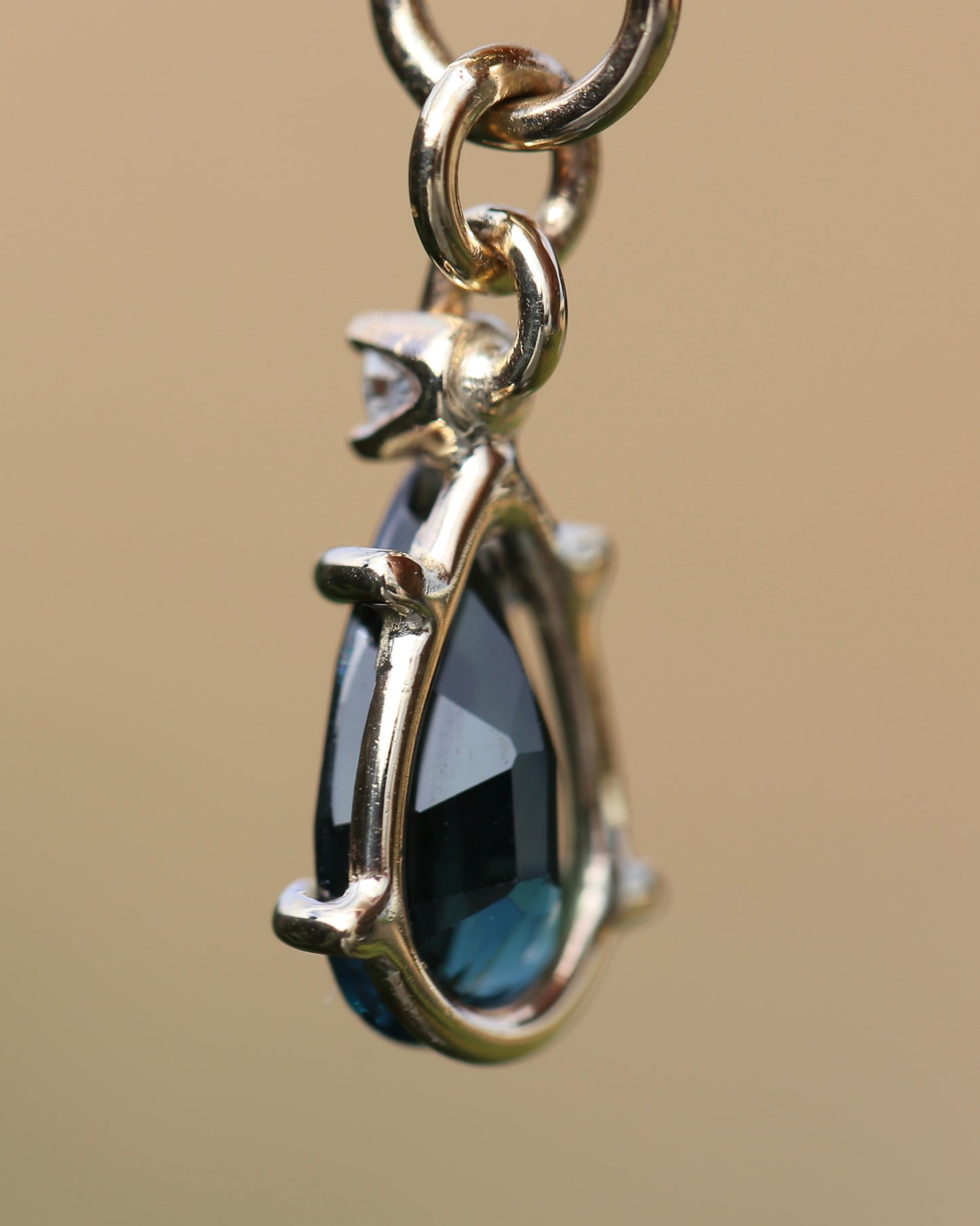 Pear Shaped Natural Teal Pear Sapphire and Diamond Pendant, 9ct Yellow Gold, 1.08g
