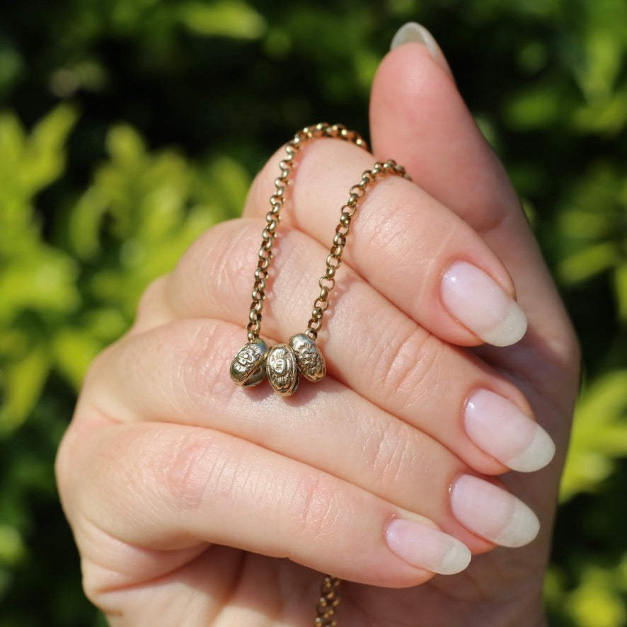 Vintage Likely Australian Made Floral Engraved Gold Beads, 9ct Yellow Gold, 0.5g each