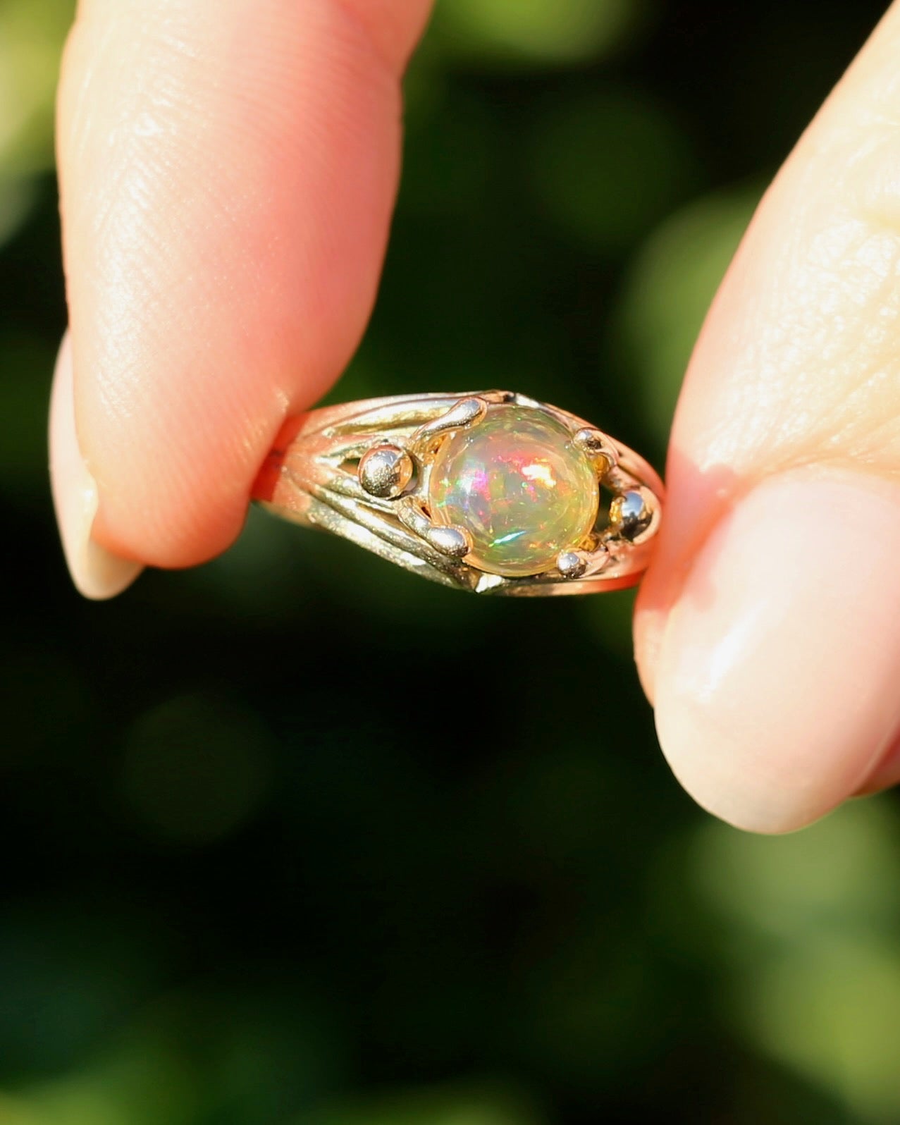 Mexican Opal Cabochon Ring, 14ct Yellow Gold, size 6 or L1/2
