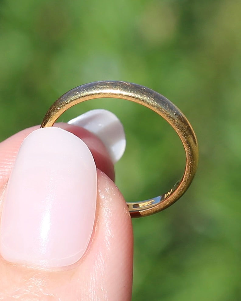 1928 Birmingham Made 22ct 3mm Wedder, 22ct Yellow Gold, size N1/2 or just over 6.75, 3.81g