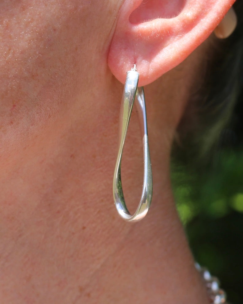 Italian Made Silver Hollow Infinity Hoop Earrings, Sterling Silver, 4.3g