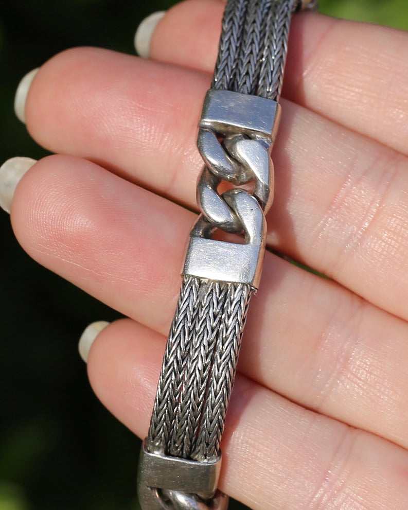 Chunky Foxtail and Curb Bracelet, Sterling Silver, 17.5cm or just under 7 inches, 40.7g