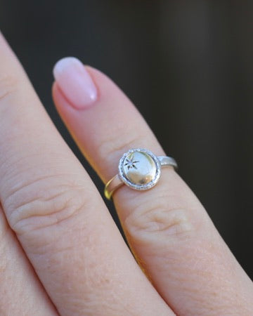 Mixed Metal Diamond Set Signet, 9ct Yellow Gold and Sterling Silver, size D1/2 or 2.25, 1.76g