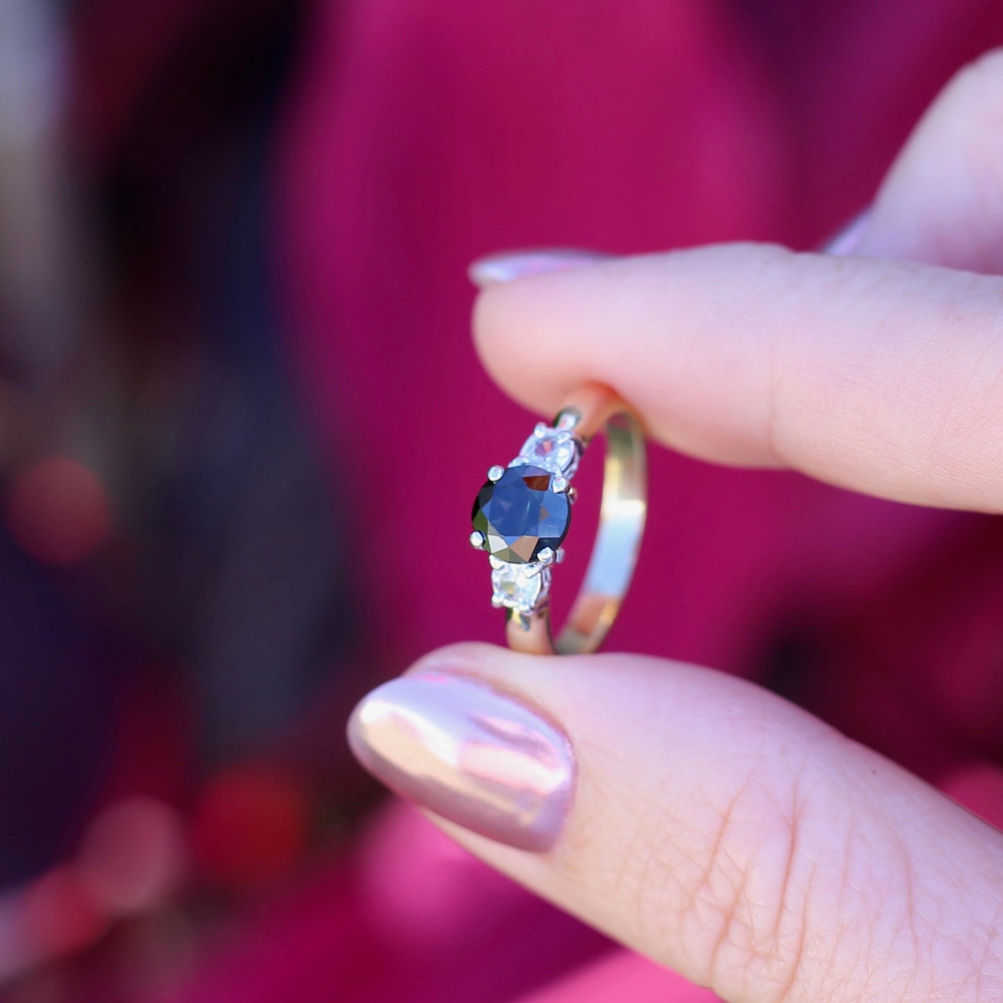 1.5ct Natural Green Sapphire and White Zircon Trilogy Ring, 9ct Gold, size N1/2 or just under 7