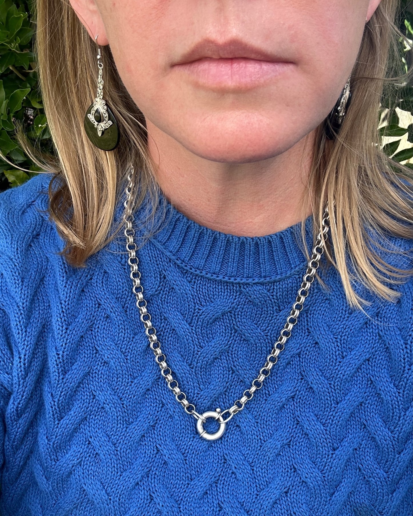 Vintage Fancy Belcher Silver Chain with large Bolt Clasp 45.5g 57cm