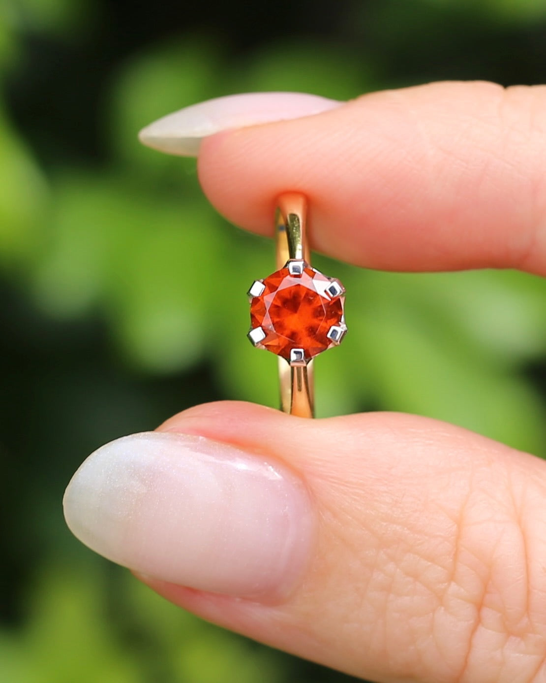 East African 1.28ct Vivid Orange Spessartite Garnet, Vintage 18ct Mixed Metal Setting, size L or 5.75 with valuation