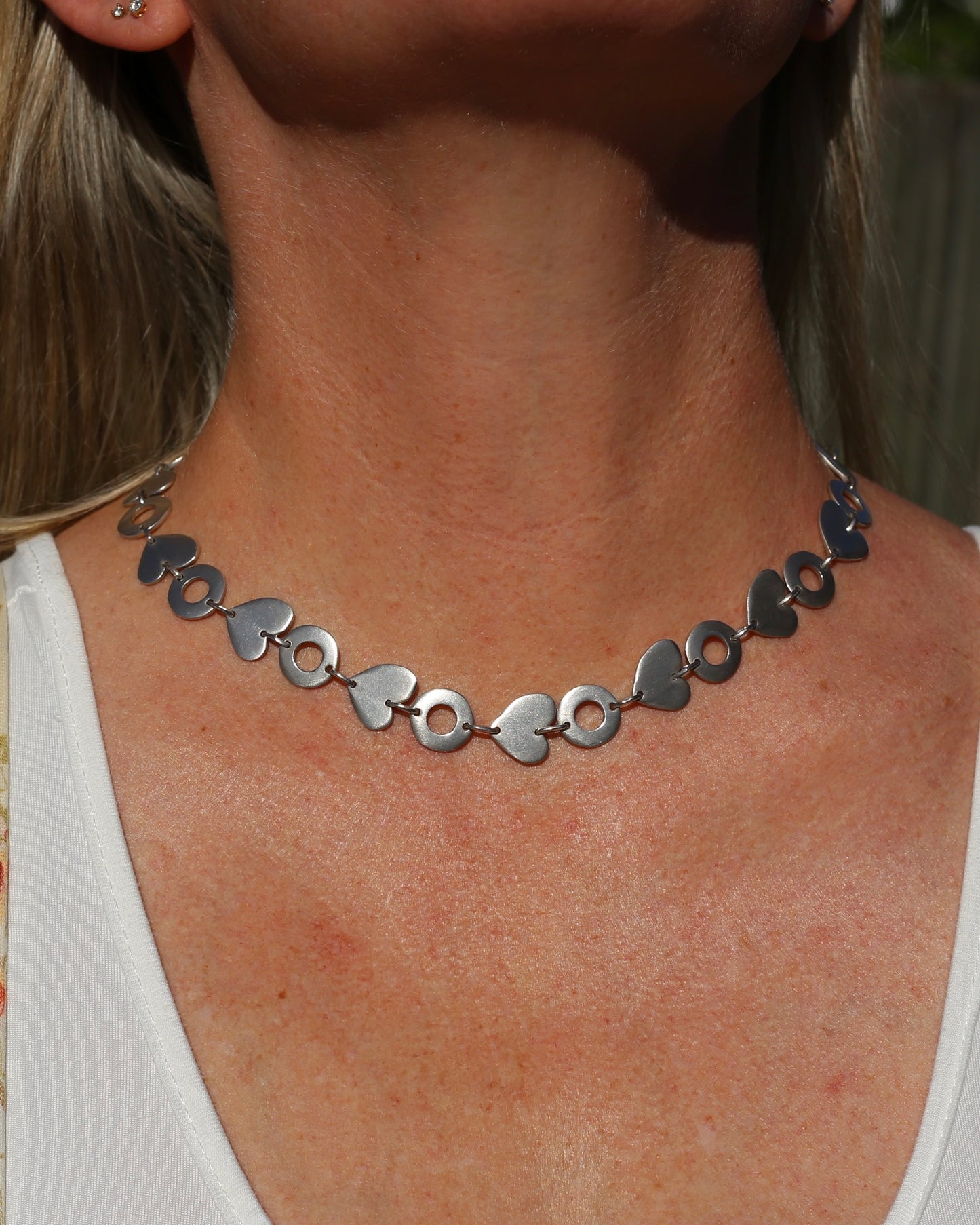 Fabulous Modernist Inspired Hearts and Lilypads Necklace, Sterling Silver, 43cm, 42.3g