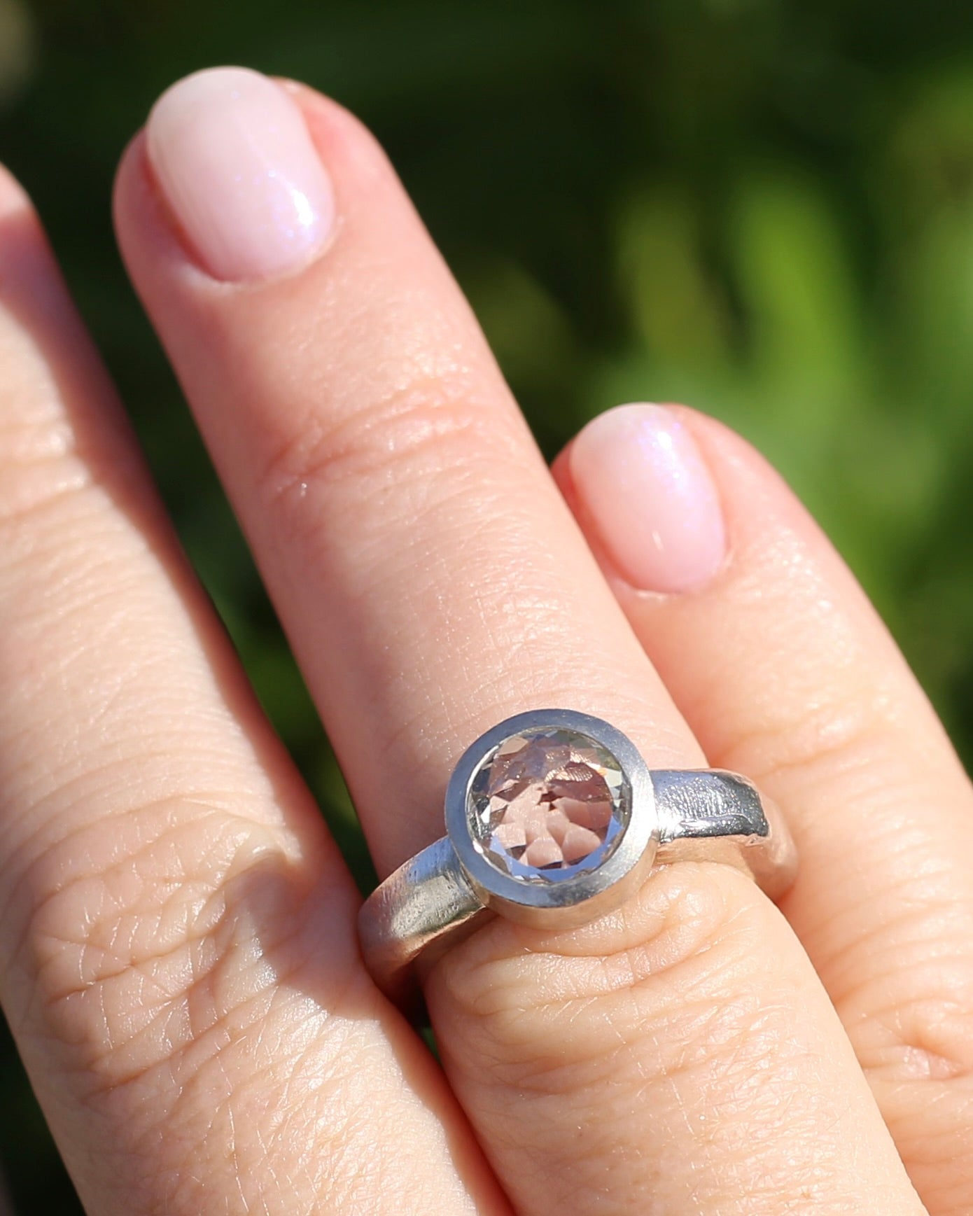 Bjorg Jewellery Inverse Set White Spinel Ring, Chunky Handmade Sterling Silver, size 6.5 or just under N