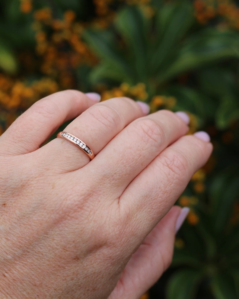 0.3ct Channel Set Natural Diamond Band, 9ct Rose Gold, size 7.25 or just over O, 1.6g