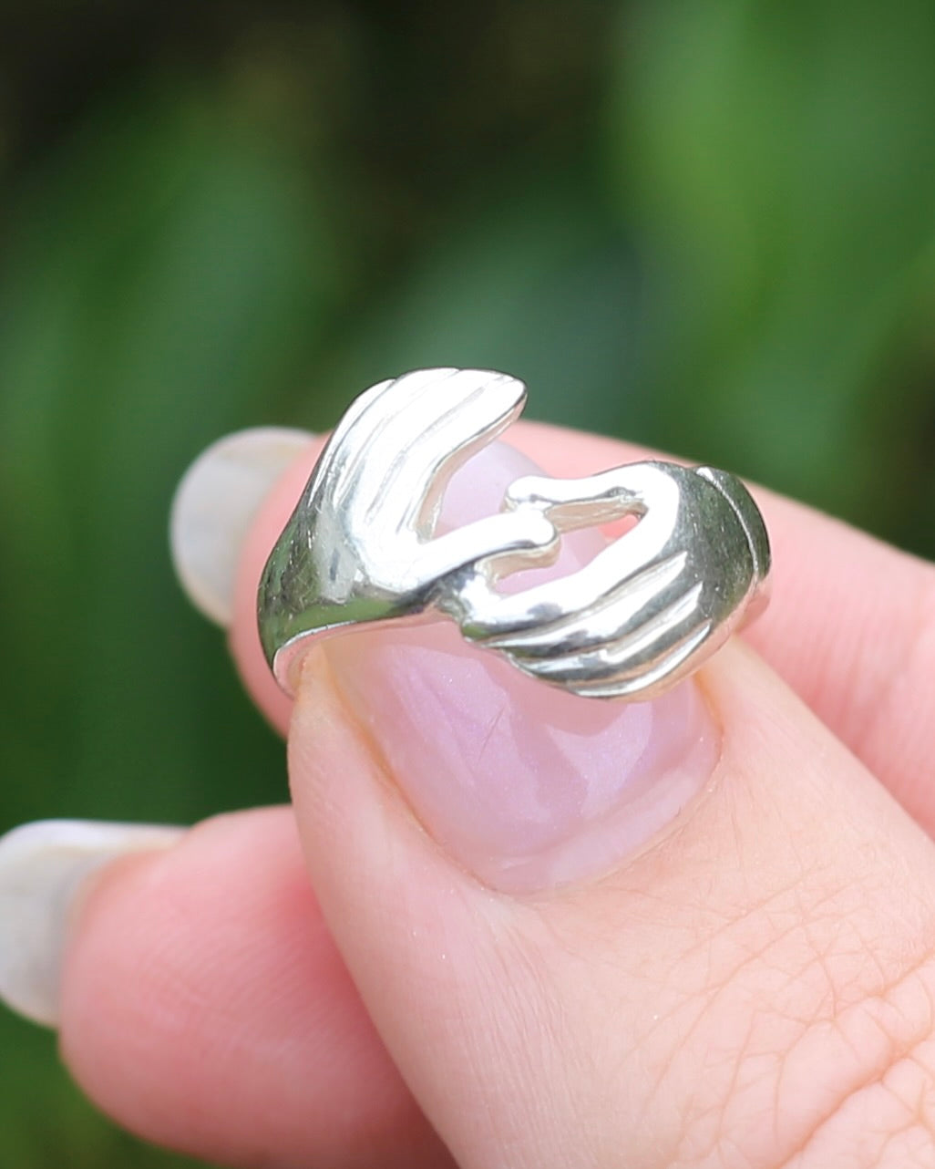 Modern Fede or Gimmel Ring, Sterling Silver, size L1/2 or 6, 3.8g