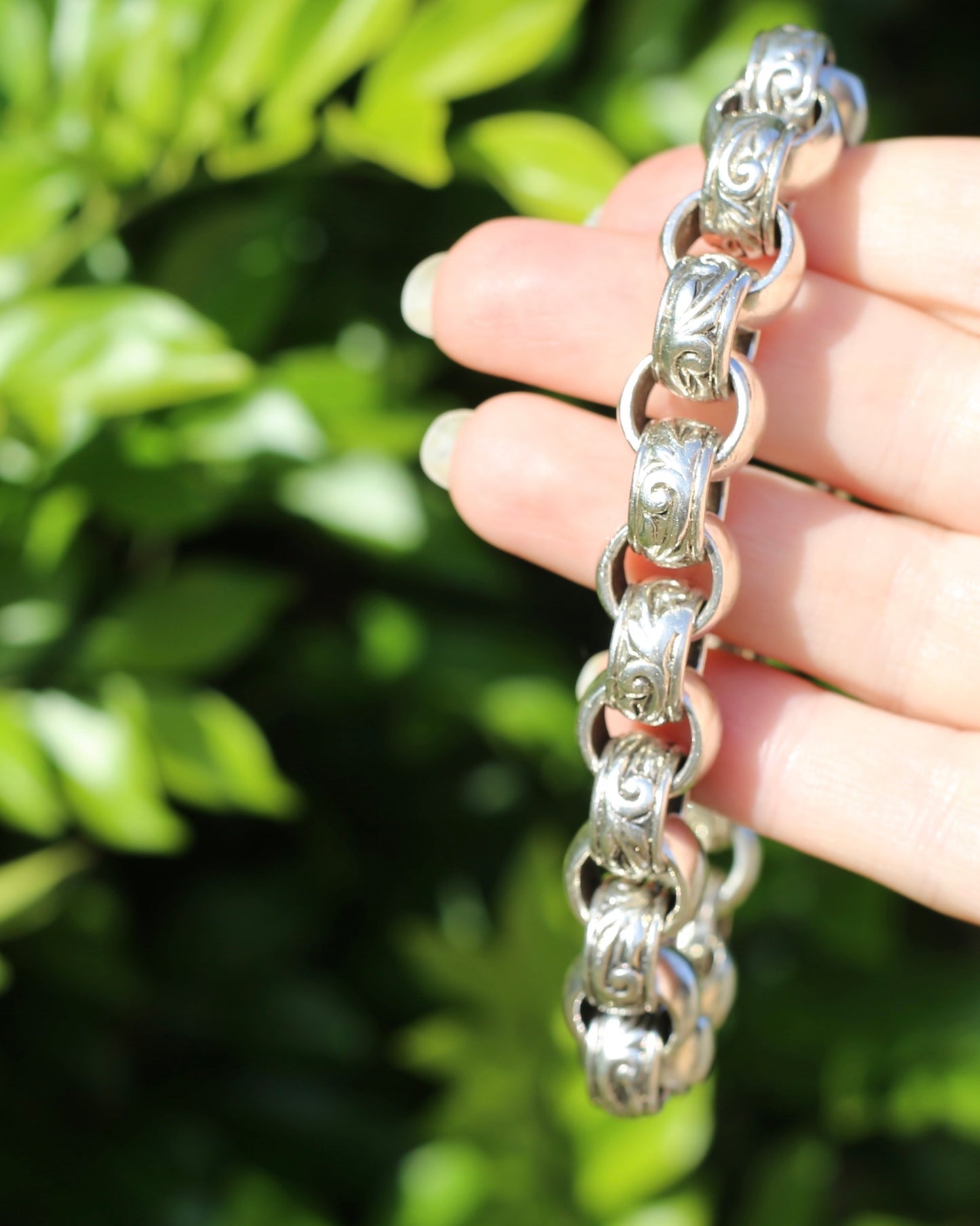 Chunky Silver Belcher Bracelet, Day and Night Alternating Links, Large Bolt Clasp, 24cm or 9.5 inches, 85.8g