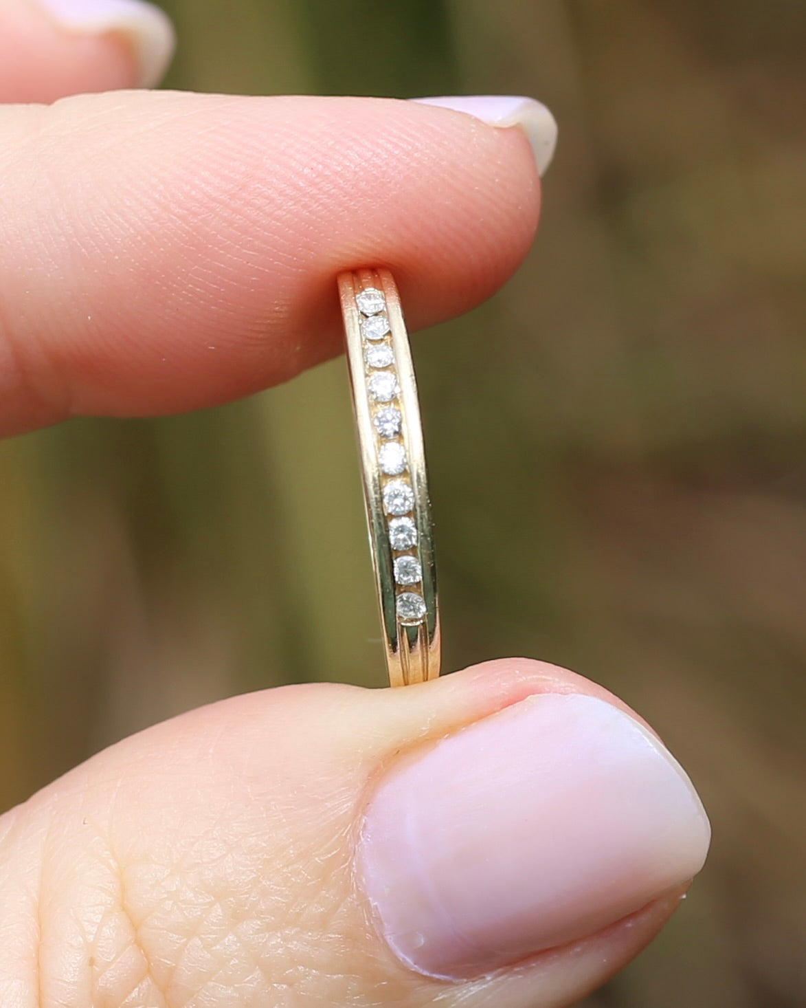 0.2ct Channel Set Natural Diamond Band, 9ct Yellow Gold, size P or just over 7.5, 1.78g