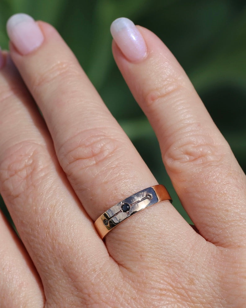 Black and Champagne Set Diamond Band, 9ct Rose Gold, size 8.5 or just over Q1/2 - fits more like a Q or just under 8.25, 3.0g