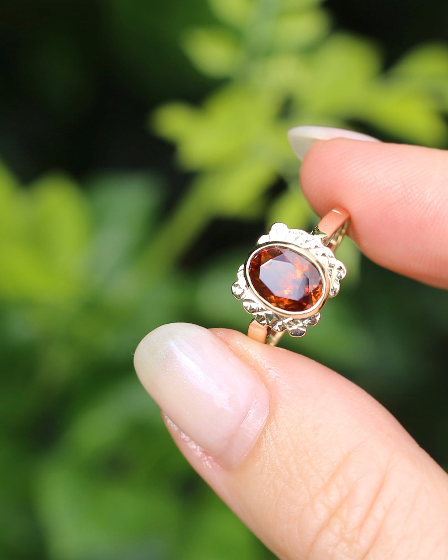 Custom Cut 3.54ct Oval Whiskey Brown Zircon, Bezel Set, 9ct Yellow Gold Birmingham Made 1994 Ring, size P or 7.75